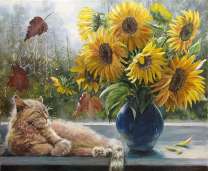 Без бренда «Подсолнухи в синей вазе возле кота» в Оренбурге