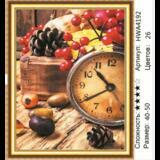 Алмазная мозаика 40x50 Осенний натюрморт с часами и шишками