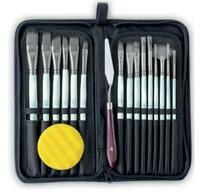 Без бренда «Коробка 50 шт.: Набор кистей для рисования в чехле, премиум набор (15 нейлоновых кистей, 1 мастихин) белые» в Оренбурге