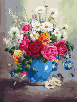 Красивый летний букет в голубой вазе