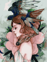 Без бренда «Девушка с большим цветком и птицы» в Оренбурге в интернет-магазине  Без бренда «Девушка с большим цветком и птицы» в Оренбурге