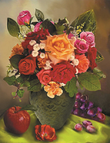Букет с разнообразных роз и фрукты