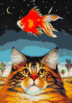 Кот с мечтой о золотой рыбке
