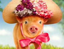 Поросенок в шляпе с цветами