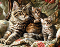 Серая кошечка и ее котята