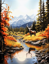 Олень с ветвистыми рогами на опушке леса