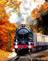 Поезд в осеннем лесу